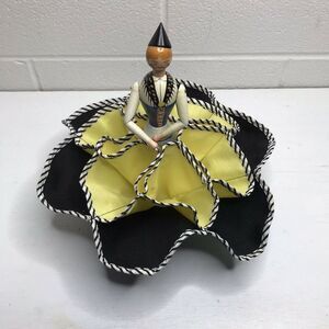 Vintage Rainbow Wooden Doll Bread Basket Roll Warmer Biscuit Holder Fabric Wood